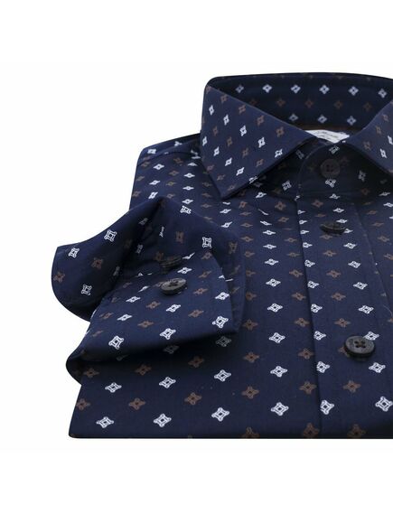 Рубашка мужская синего цвета с узором под пуговицы - 7111 от Tonelli 