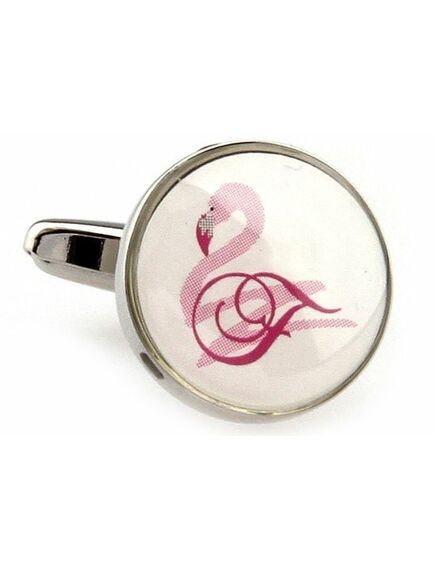 Запонки круглые белые с розовым фламинго - 150492 от  