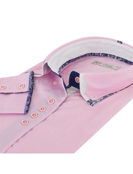 Приталенная женская рубашка с двойным воротником розовая - 7144 от Tonelli 