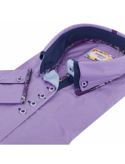 Приталенная женская рубашка с двойным воротником фиолетовая - 7152 от Tonelli 