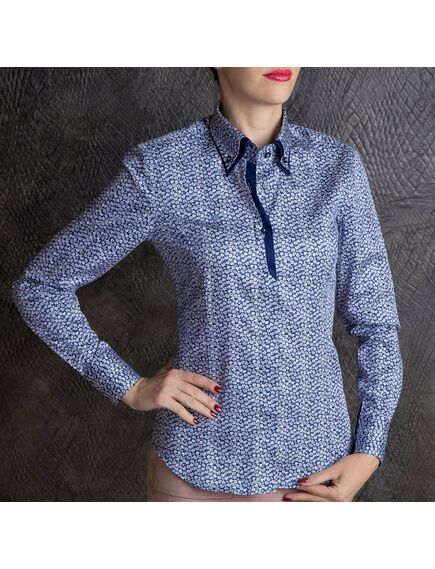 Женская рубашка приталенная с двойным воротником синяя узор пейсли - 7153 от Tonelli 