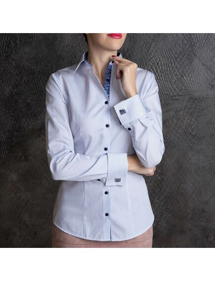 Рубашка женская в полоску белая под запонки - 7155 от DoubleCuff 