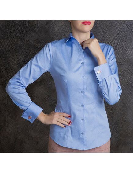 Рубашка женская голубая под запонки с красивым восточным узором - 7156 от DoubleCuff 