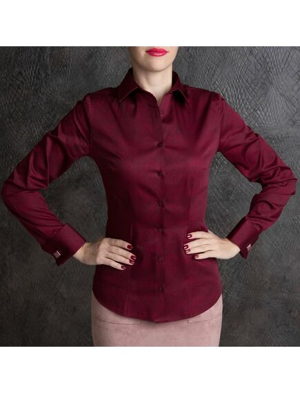Рубашка женская вишневая под запонки с красивым восточным узором - 7157 от DoubleCuff 