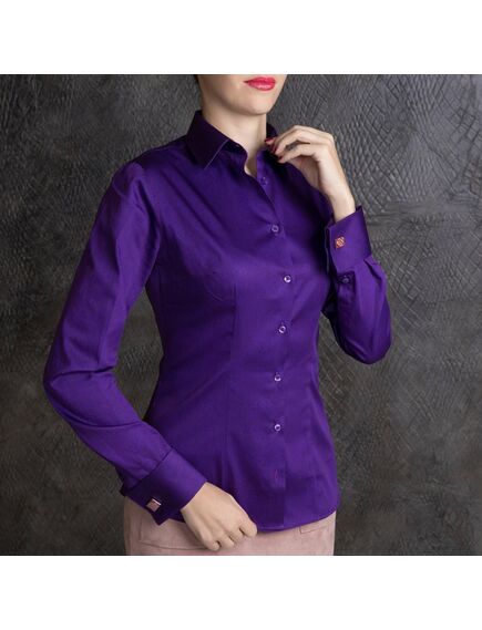 Рубашка женская фиолетовая под запонки с красивым восточным узором - 7159 от DoubleCuff 