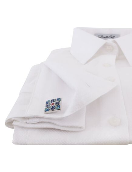 Рубашка женская под запонку белая текстура ткани елочка - 7164 от DoubleCuff 