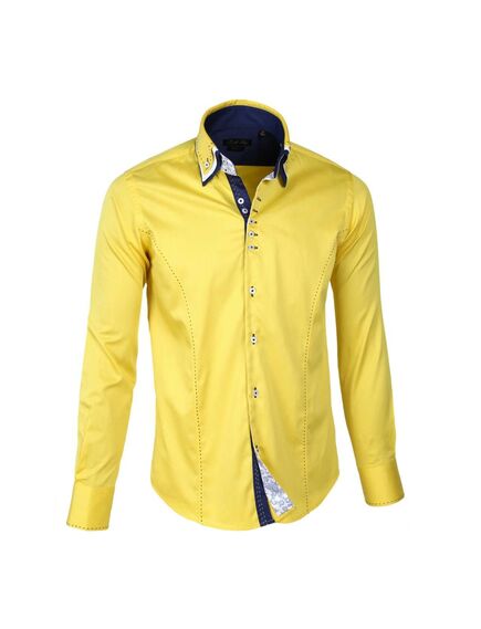 Мужская рубашка желтая приталенная под пуговицы - 7181 от Tonelli 