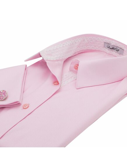 Женская рубашка под запонки розовая Non-Iron - 7192 от DoubleCuff 