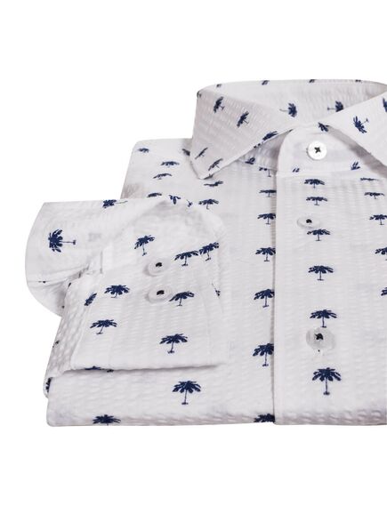 Мужская рубашка белая с узором пальмы из гофрированной ткани - 7201 от Tonelli 