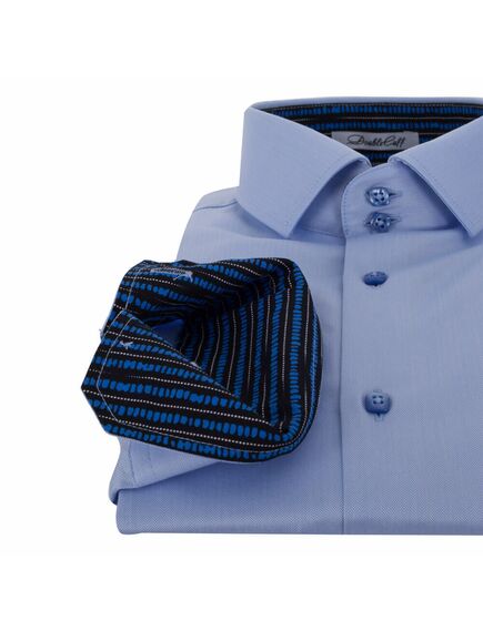 Мужская рубашка под пуговицы голубого цвета с обработкой non iron - 7234 от DoubleCuff 