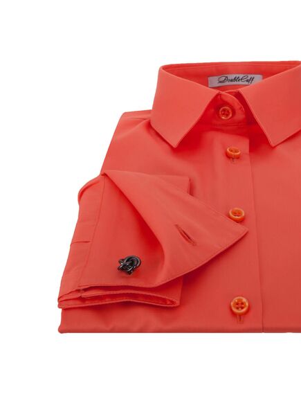 Женская рубашка под запонки красно-кораллового цвета Non-Iron - 7238 от DoubleCuff 