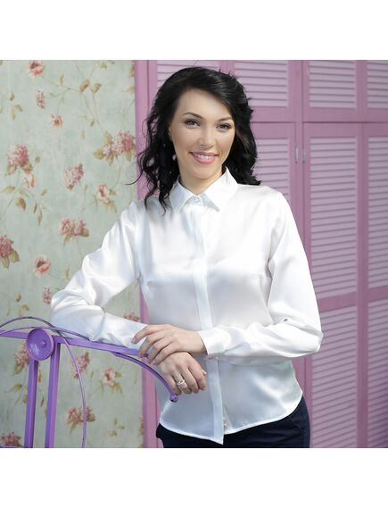 Женская блузка под пуговицы шелковая молочного цвета  - 7259 от DoubleCuff 