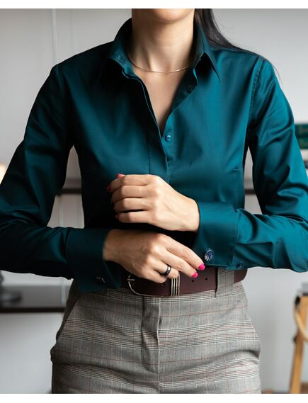 Женская рубашка под запонку приталенная с супатной застежкой без отделки  - 7734 от DoubleCuff 