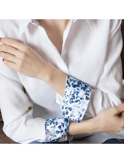 Женская рубашка под пуговицы с супатной застежкой полуприталенная белая с отделкой - 7987 от ByME 