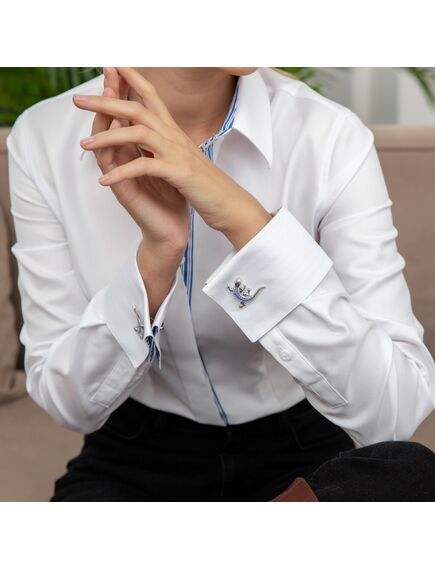 Женская рубашка под запонку белая с супатной застежкой с отделкой -7857 от ByME 