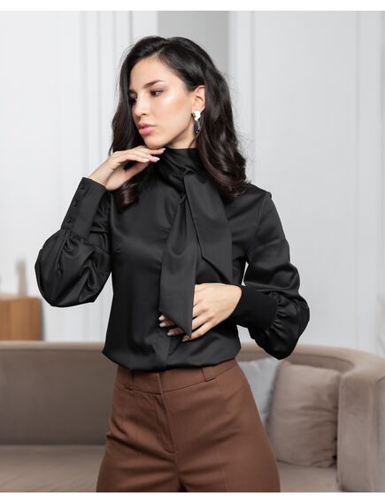 Женская блузка под пуговицы без отделки черная - 8067 от ByME 