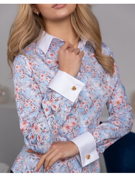 Женская рубашка под запонку с супатной застежкой принт цветы - 8173 от byME 