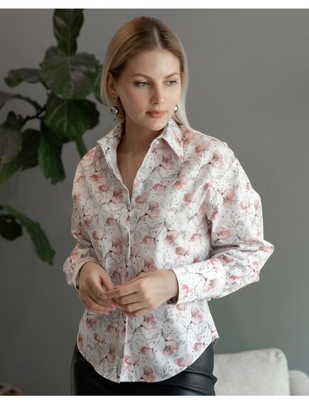 Женская рубашка с пышным рукавом узор цветы - 8228 от ByME 