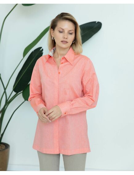 Женская льняная рубашка оранжевая с отделкой лилии - 8290 от ByME 