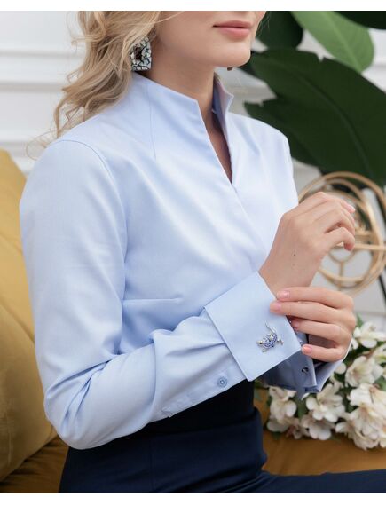 Женская рубашка под запонку голубая воротник стойка - 7867 от ByME 