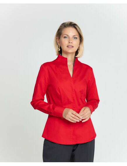 Женская рубашка воротник стойка красная с отделкой протеи - 8344 от ByME 