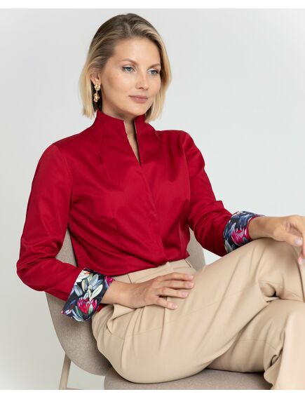 Женская рубашка вишнёвая воротник стойка под пуговицы с отделкой протеи - 8349 от ByME 