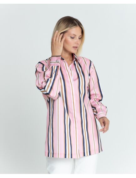 Женская рубашка с универсальным манжетом розовая в полоску - 8366 от ByME 