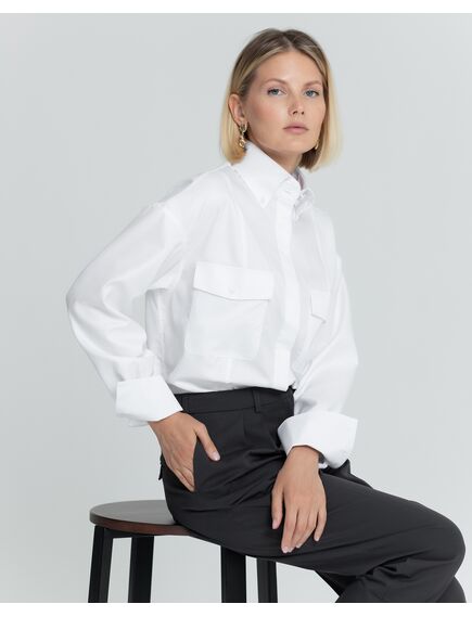 Женская белая рубашка с высокой манжетой под пуговицы с карманами - 8382 от byME 