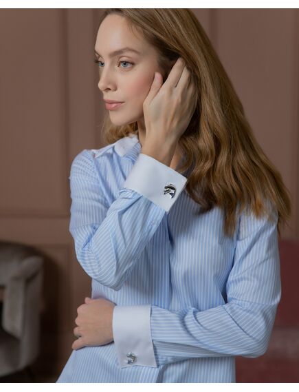 Женская рубашка под запонку белая в голубую полоску - 8386 от ByME 