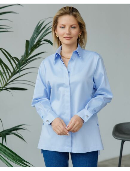 Женская рубашка с универсальным манжетом с пуговицами на боках голубая - 8408 от ByME 