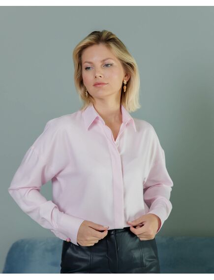 Женская рубашка под пуговицу розовая с ребристой фактурой - 8413 от byME 
