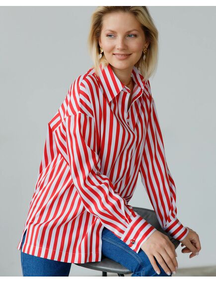 Женская рубашка с универсальным манжетом белая в красную полоску - 8422 от byME 