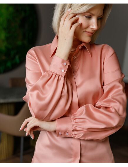Женская рубашка с пышным рукавом персиковая - 8429 от ByME 