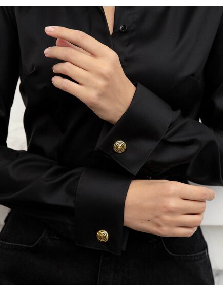 Женская рубашка под запонку чёрная из фактурной ткани - 8447 от byME 
