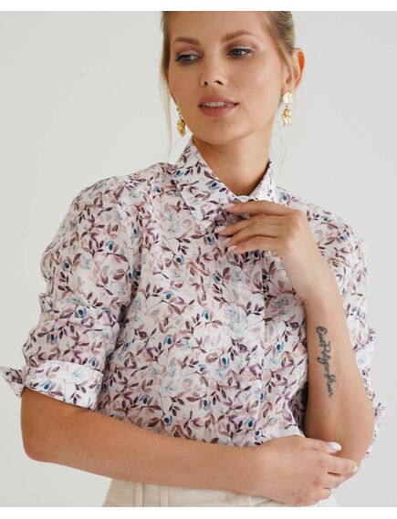 Женская рубашка с рукавом 3/4 с принтом листики 8533 от ByME 