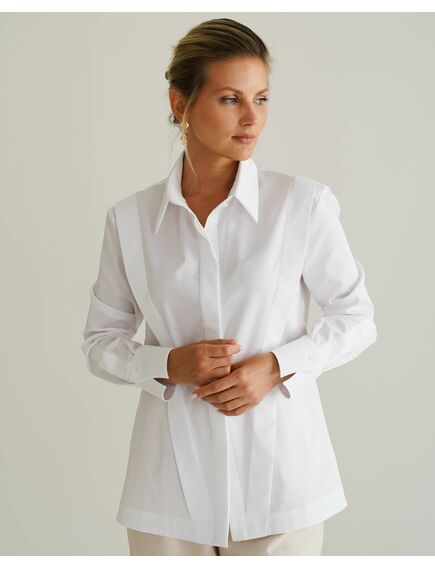Женская рубашка белая из хлопка с интересной манжетой под пуговицы 8549 от byME 
