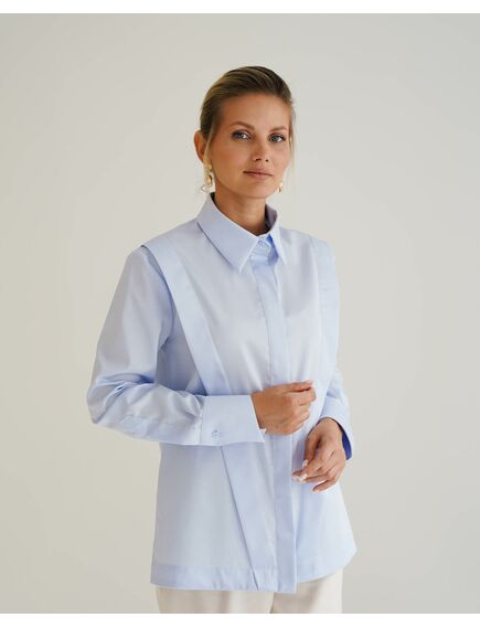 Женская рубашка голубая из хлопка с интересной манжетой под пуговицы 8550 от ByME 