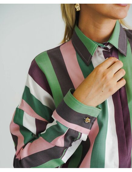 Женская рубашка оверсайз в разноцветную широкую полоску -8538 от byME 