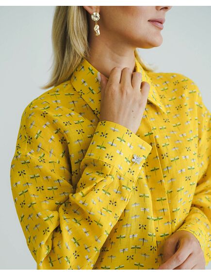 Женская рубашка из крапивы с универсальным манжетом стрекозы на жёлтом фоне - 8543 от ByME 