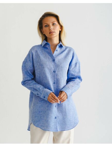 Женская рубашка голубая льняная- 8555 от ByME 