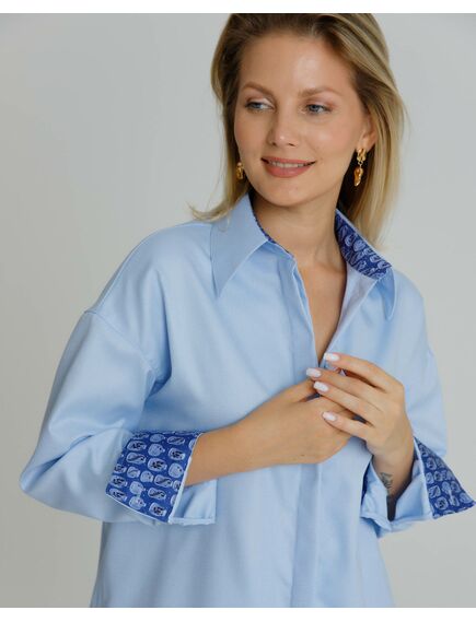 Рубашка женская из хлопка в прямом силуэте с отделкой , с универсальной манжетой - 8580 от byME 