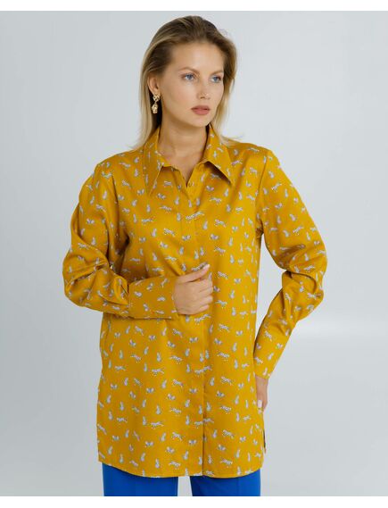 Женская рубашка прямого кроя с универсальной манжетой принт белые леопарды  8633 от ByME 