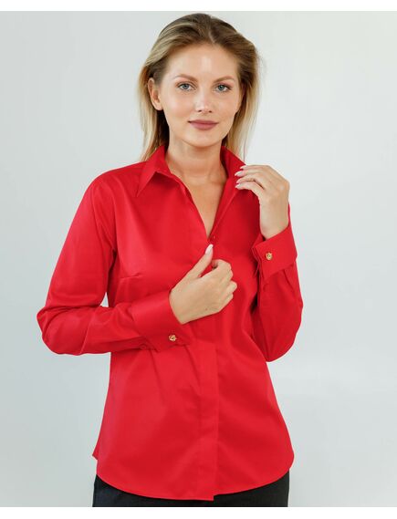 Женская рубашка полуприталенная под запонки красного цвета - 8620 от byME 