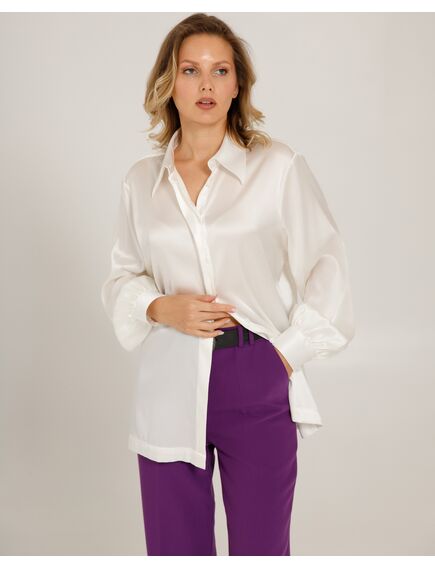 Женская блуза в прямом силуэте белая шелковая - 8521 от byME 
