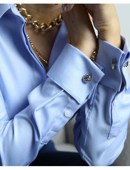 Женская рубашка под запонку голубая фактура твилл - 8590 от ByME 