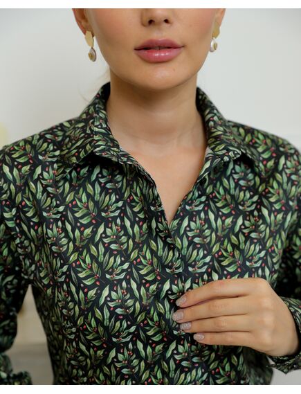 Женская рубашка из хлопка с принтом кофейные зерна с листочками - 8720 от byME 