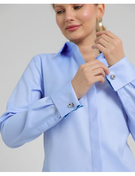 Женская рубашка из хлопка под запонки голубая - 8726 от byME 
