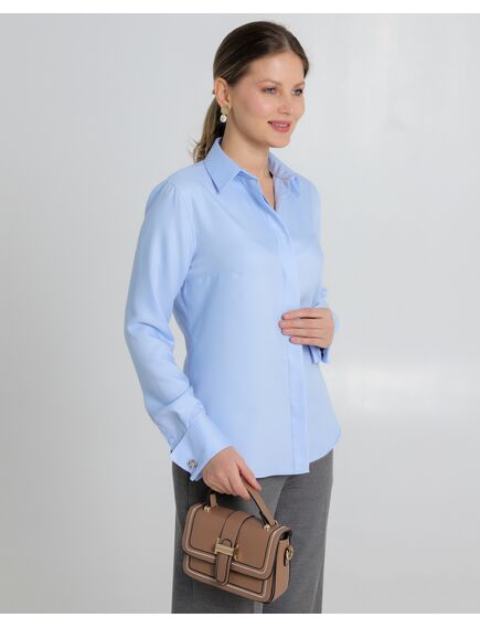Женская рубашка из бамбука под запонки голубая - 8736 от ByME 