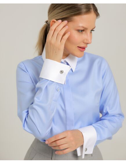 Женская рубашка из хлопка под запонки голубая - 8739 от byME 