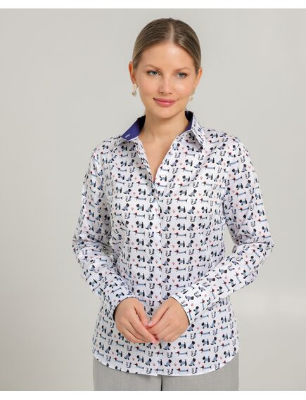 Женская рубашка из хлопка с принтом собачки в полоску - 8741 от byME 